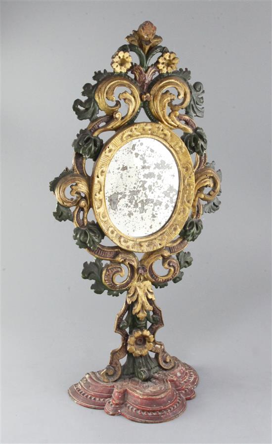 An early 18th century Italian carved and painted wood monstrance, 1ft 11in. x 11.5in.